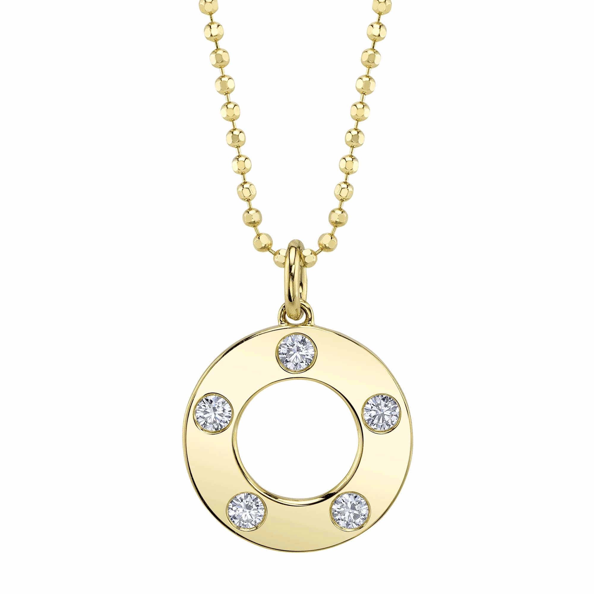 Shy Creation 0.24Ct Diamond Circle Faceted Ball Chain Necklace SC55027510