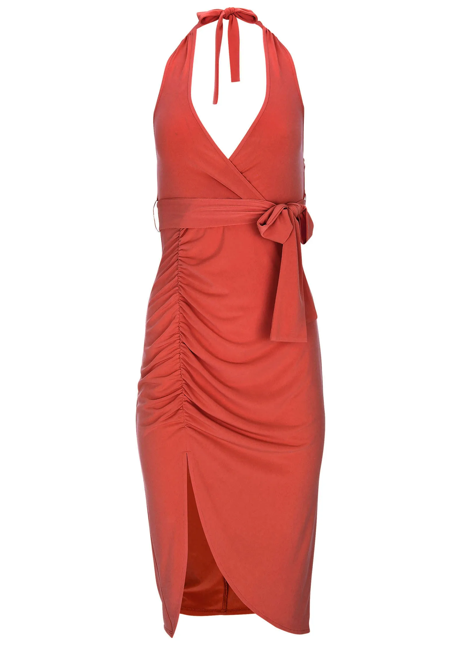 Side Tie Halter Midi - Orange