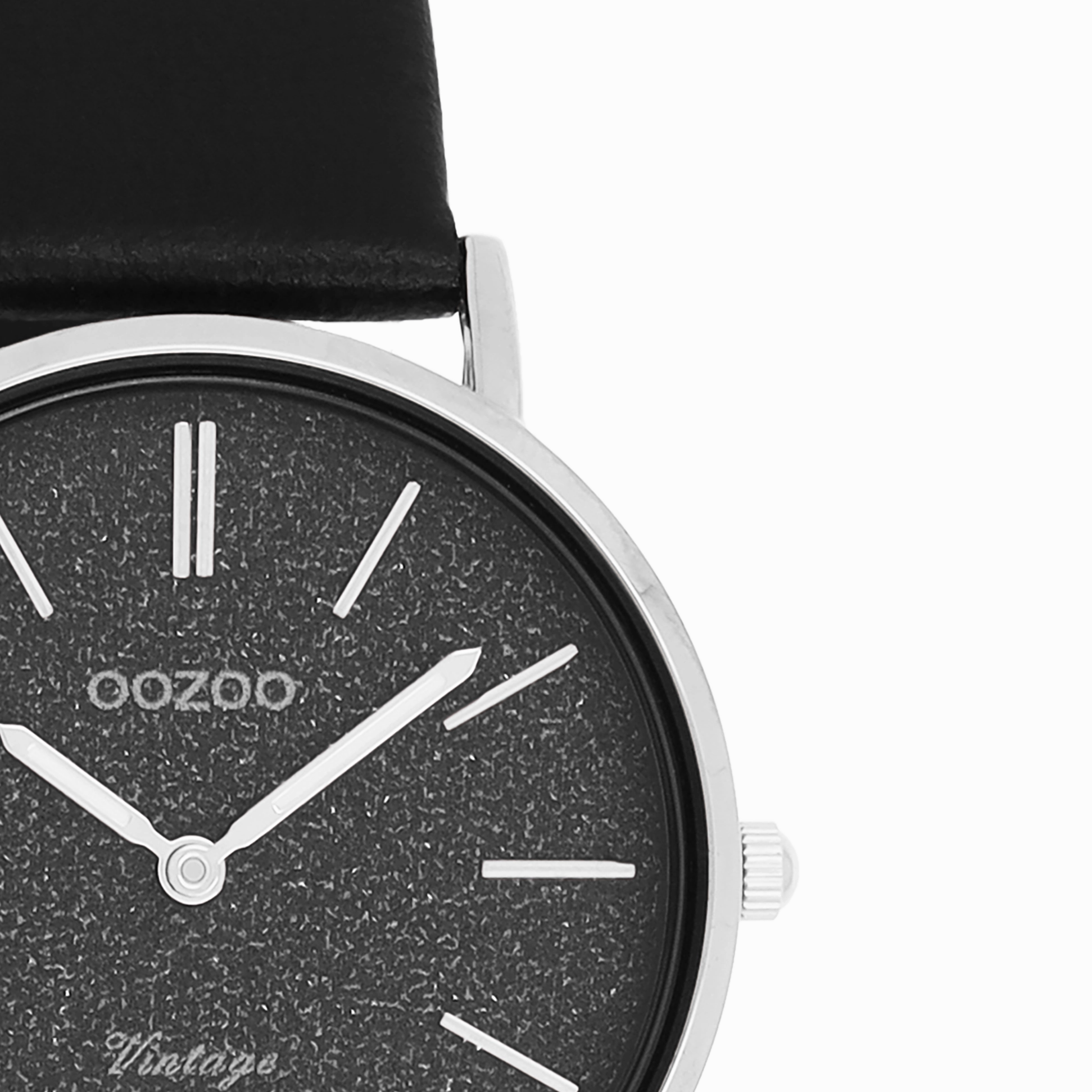Silver coloured OOZOO watch with black leather strap - C20208