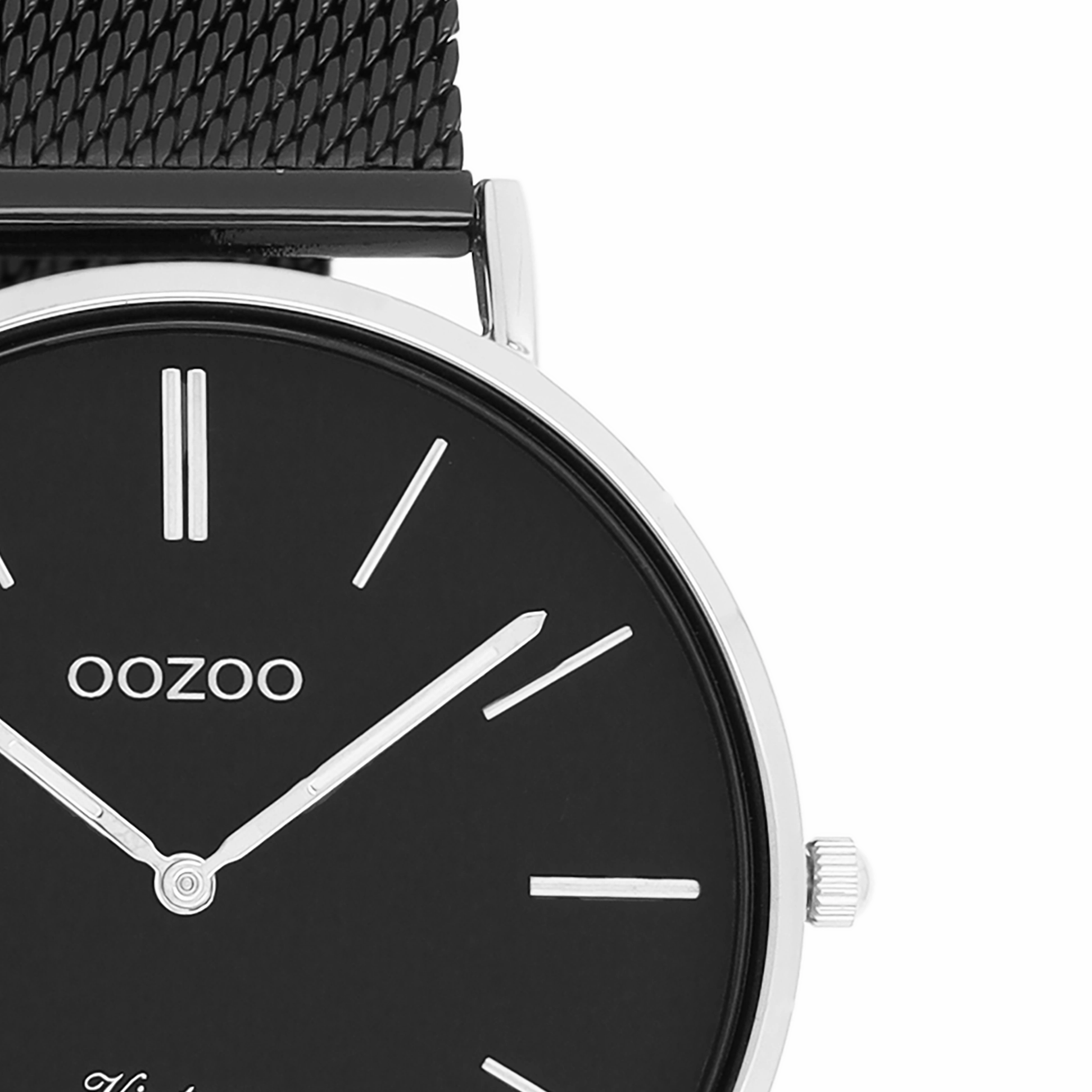 Silver coloured OOZOO watch with black metal mesh bracelet - C8865