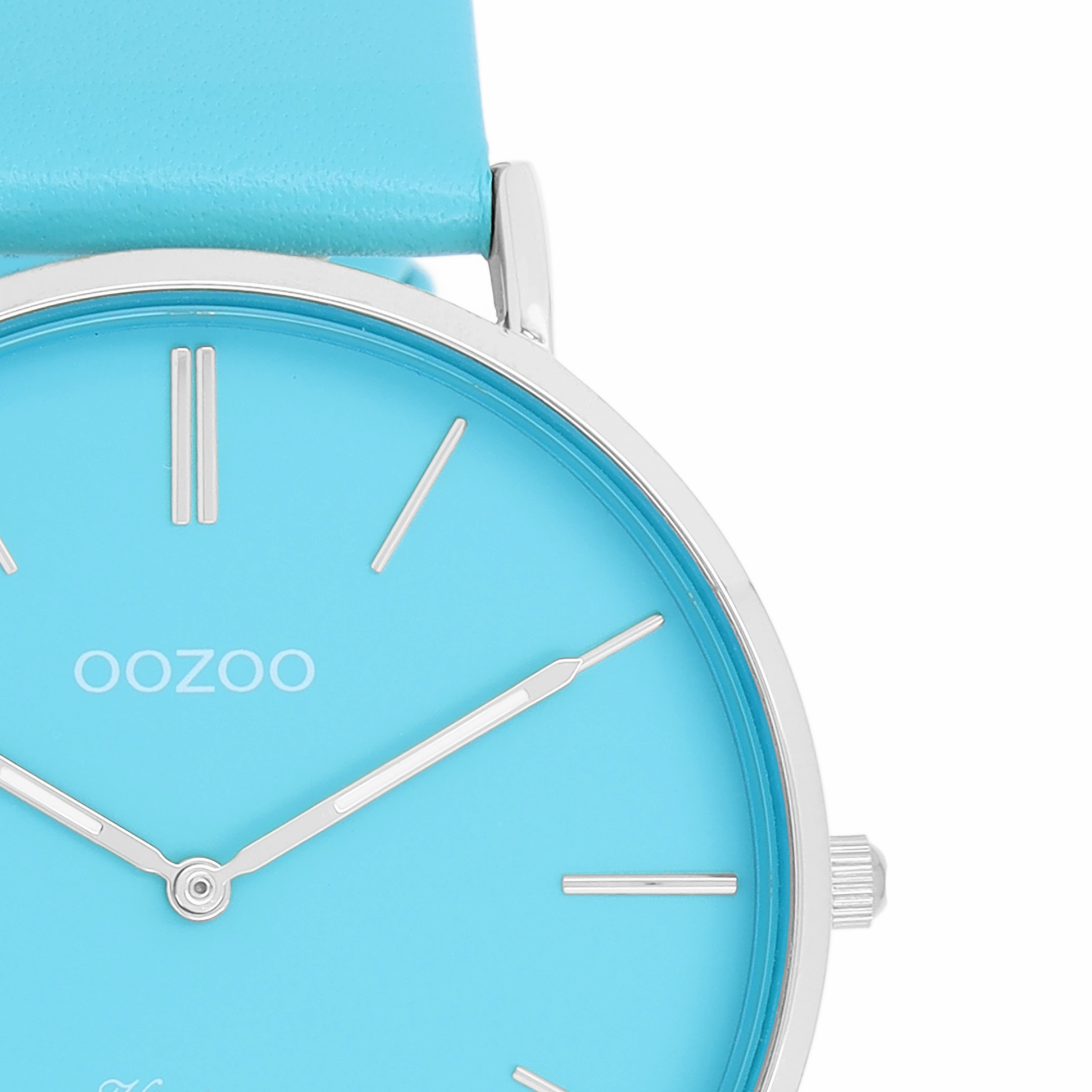 Silver coloured OOZOO watch with bright blue leather strap - C20322