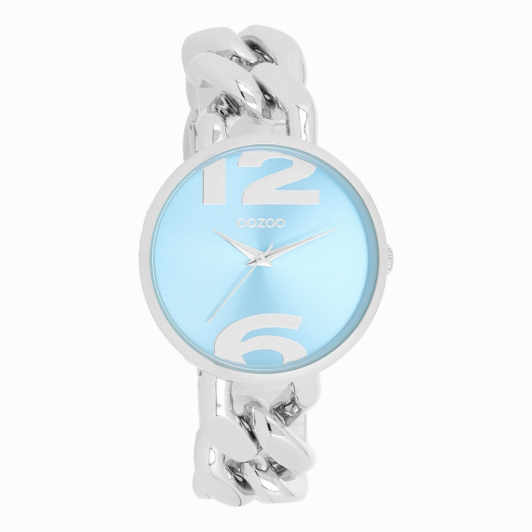 Silver coloured OOZOO watch with chunky chain bracelet - C11350