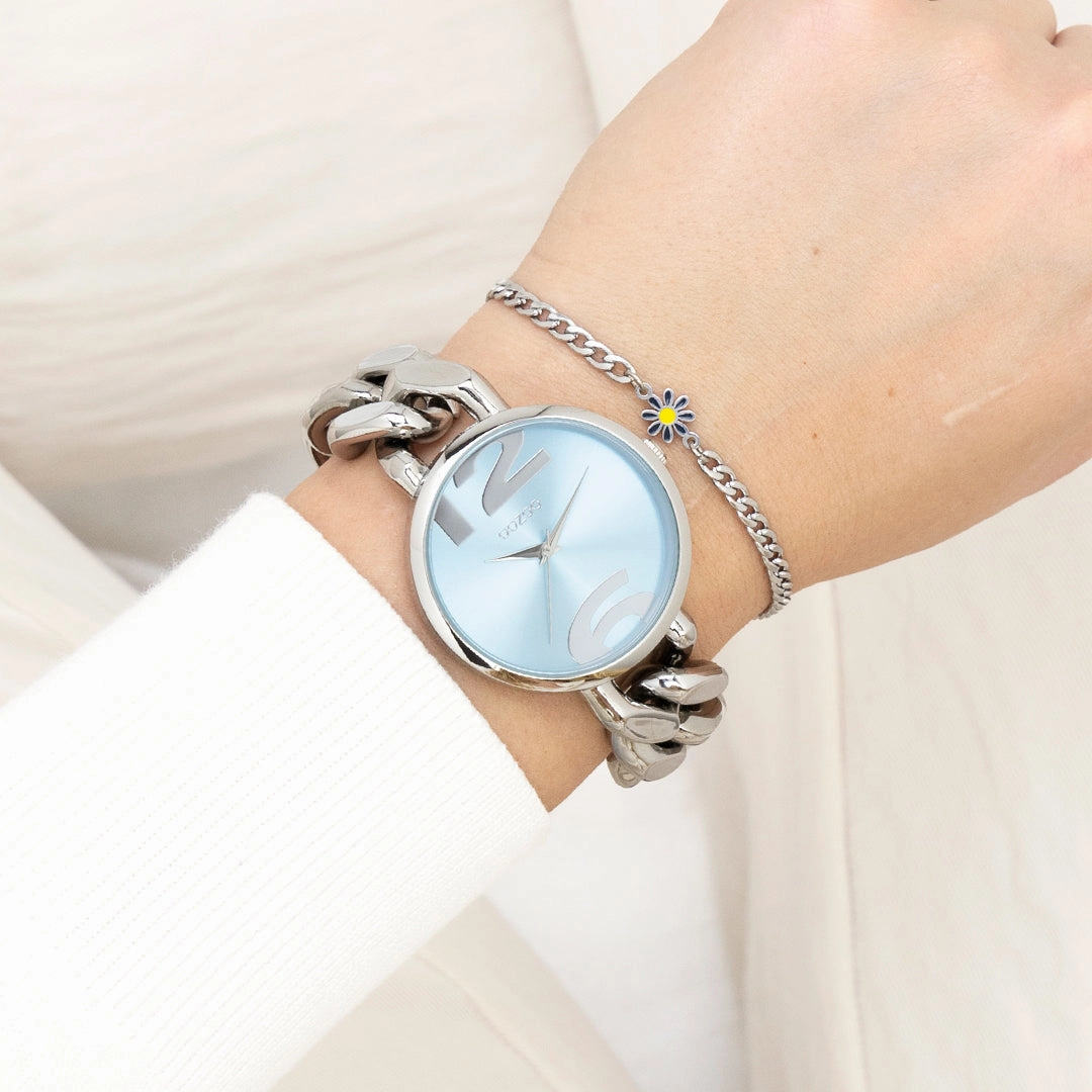 Silver coloured OOZOO watch with chunky chain bracelet - C11350