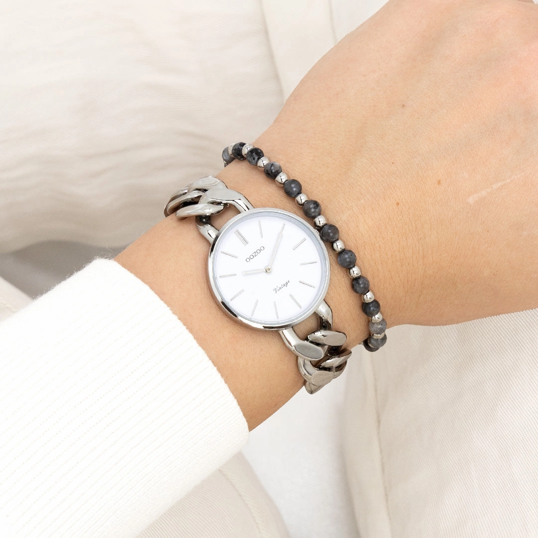 Silver coloured OOZOO watch with chunky chain bracelet - C20355
