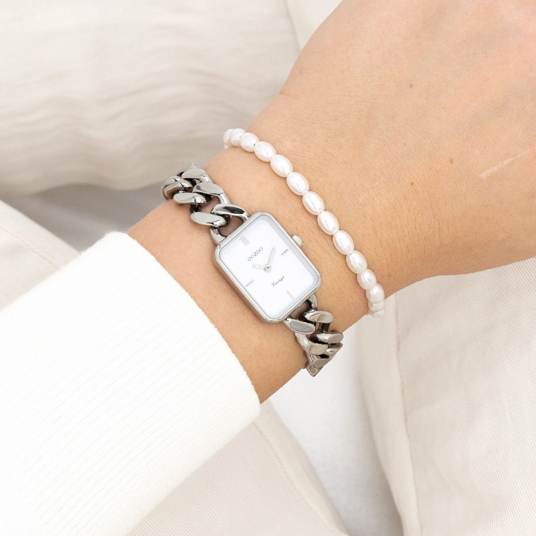 Silver coloured OOZOO watch with chunky chain bracelet - C20360