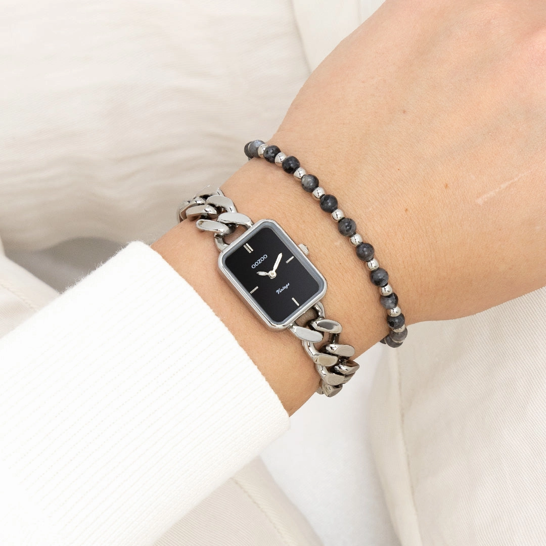 Silver coloured OOZOO watch with chunky chain bracelet - C20361