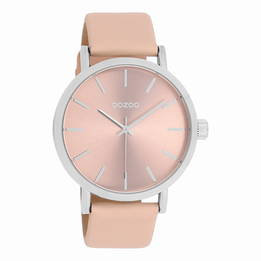 Silver coloured OOZOO watch with crme de pche leather strap - C11193