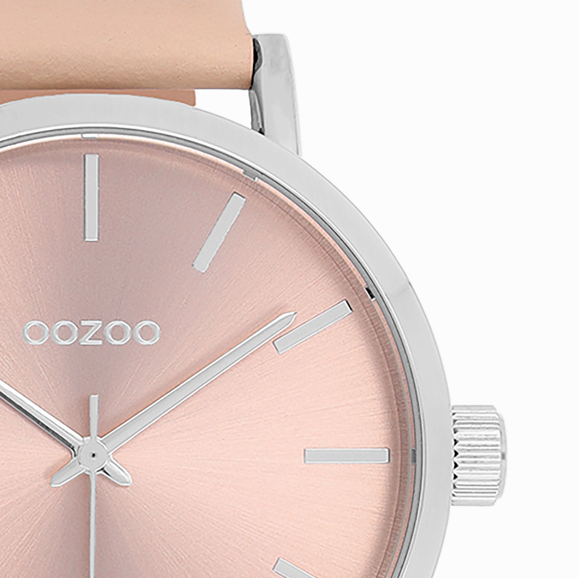 Silver coloured OOZOO watch with crme de pche leather strap - C11193