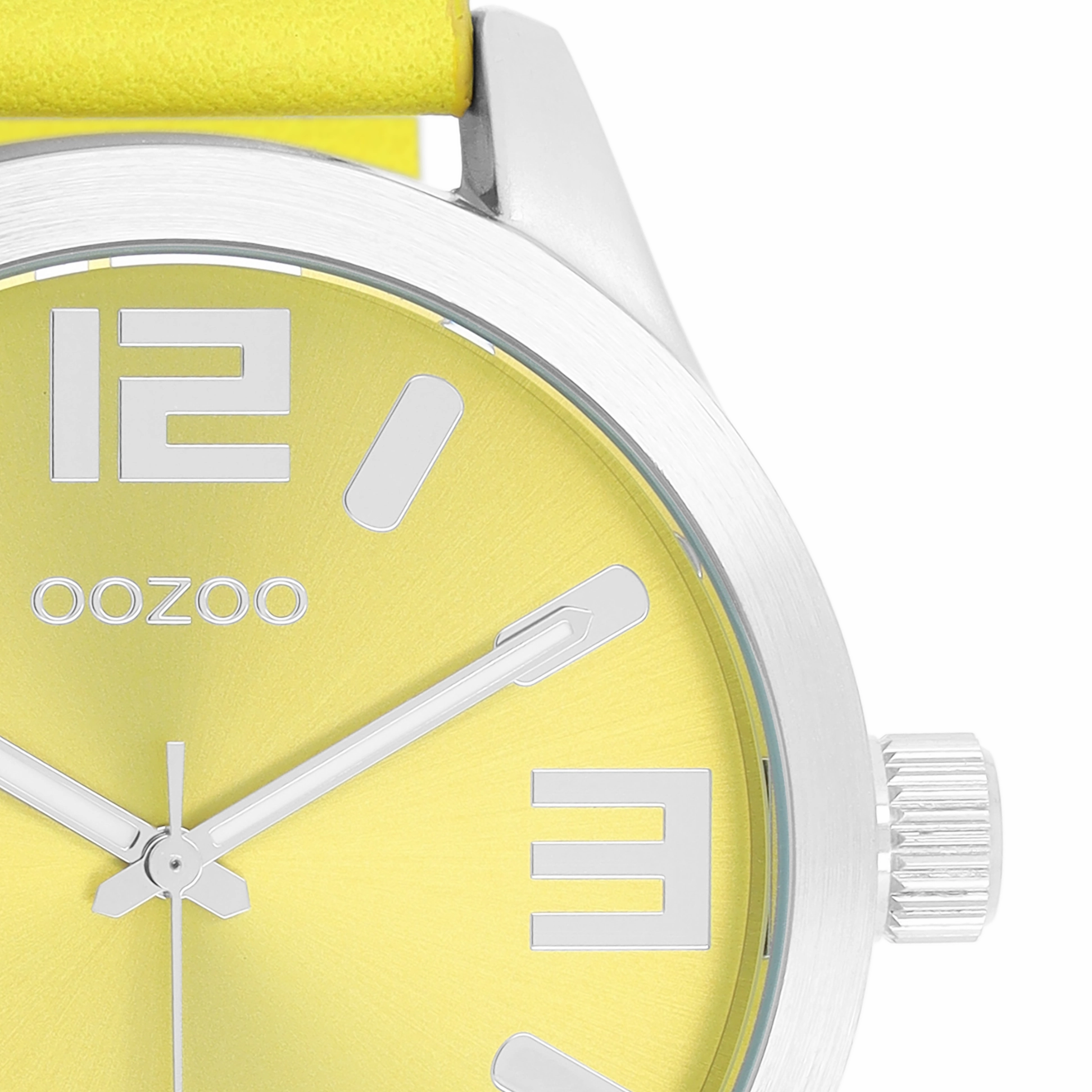 Silver coloured OOZOO watch with fluo yellow leather strap - C1071