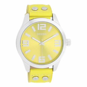 Silver coloured OOZOO watch with fluo yellow leather strap - C1071