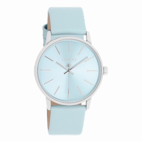 Silver coloured OOZOO watch with light blue leather strap - C11369