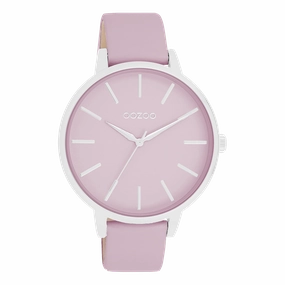 Silver coloured OOZOO watch with lilac leather strap - C11361