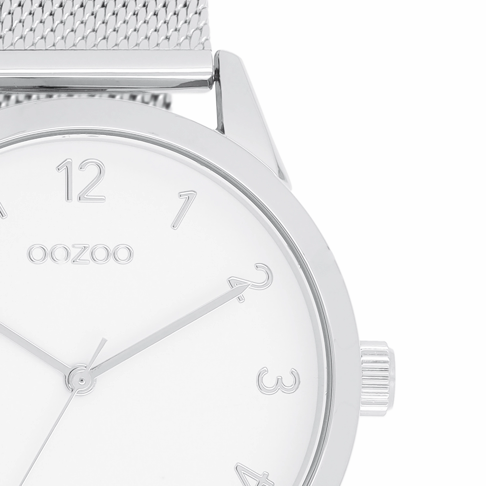 Silver coloured OOZOO watch with metal mesh bracelet - C11320