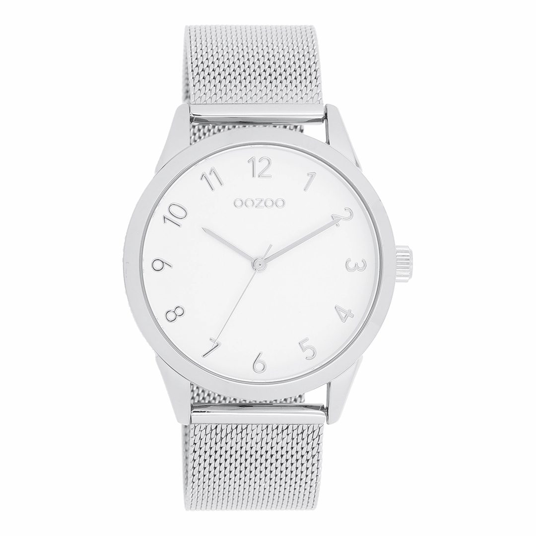 Silver coloured OOZOO watch with metal mesh bracelet - C11320