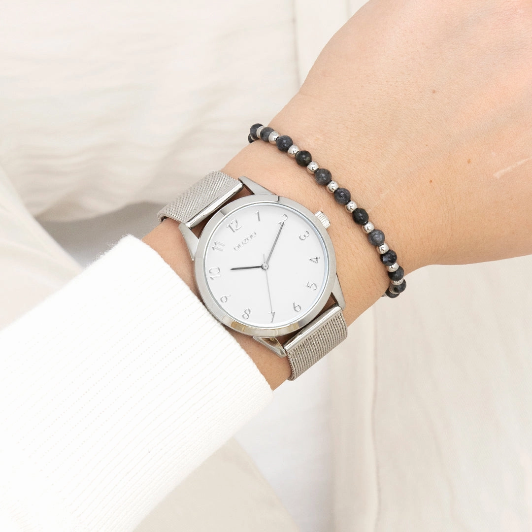 Silver coloured OOZOO watch with metal mesh bracelet - C11320