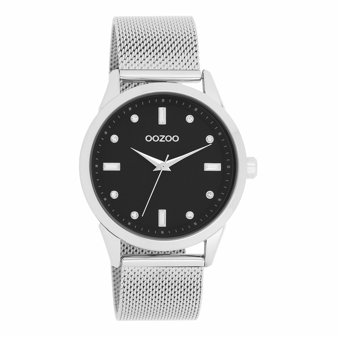 Silver coloured OOZOO watch with metal mesh bracelet - C11356