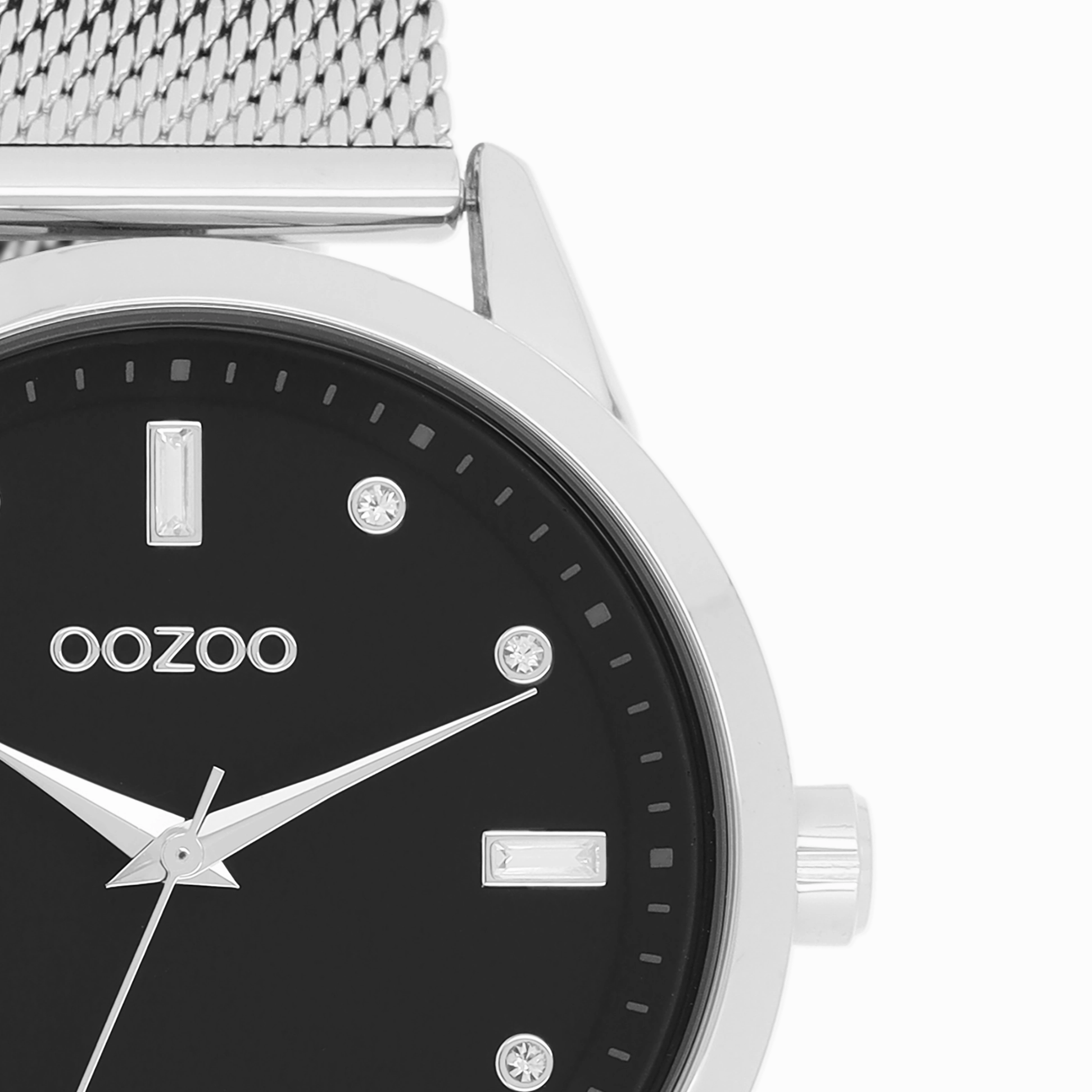 Silver coloured OOZOO watch with metal mesh bracelet - C11356
