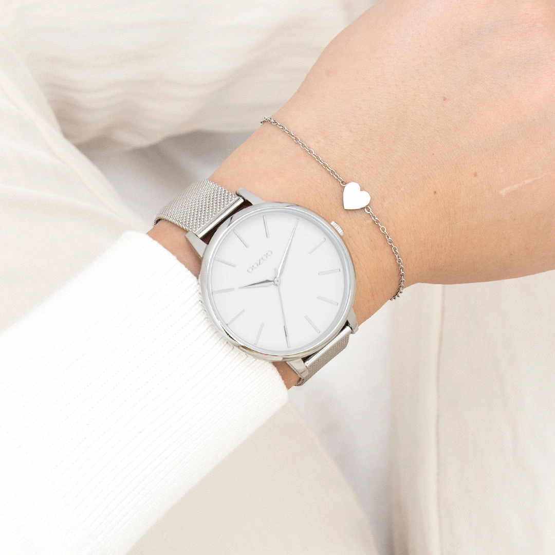 Silver coloured OOZOO watch with metal mesh bracelet - C11362
