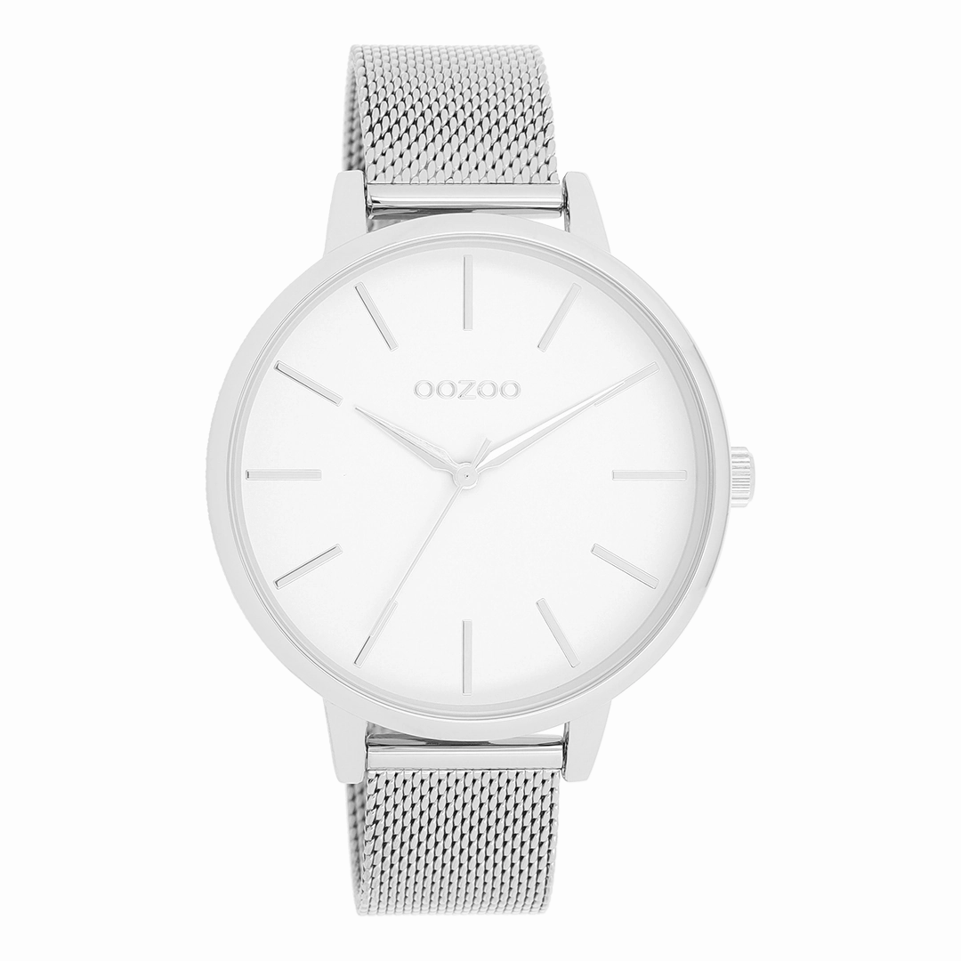 Silver coloured OOZOO watch with metal mesh bracelet - C11362