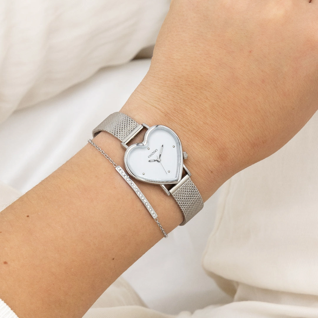 Silver coloured OOZOO watch with metal mesh bracelet - C11413