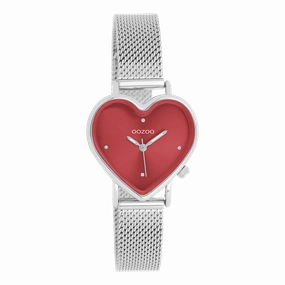 Silver coloured OOZOO watch with metal mesh bracelet - C11444