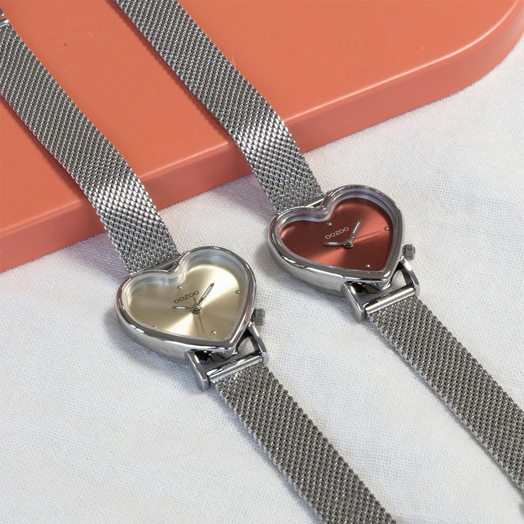 Silver coloured OOZOO watch with metal mesh bracelet - C11444