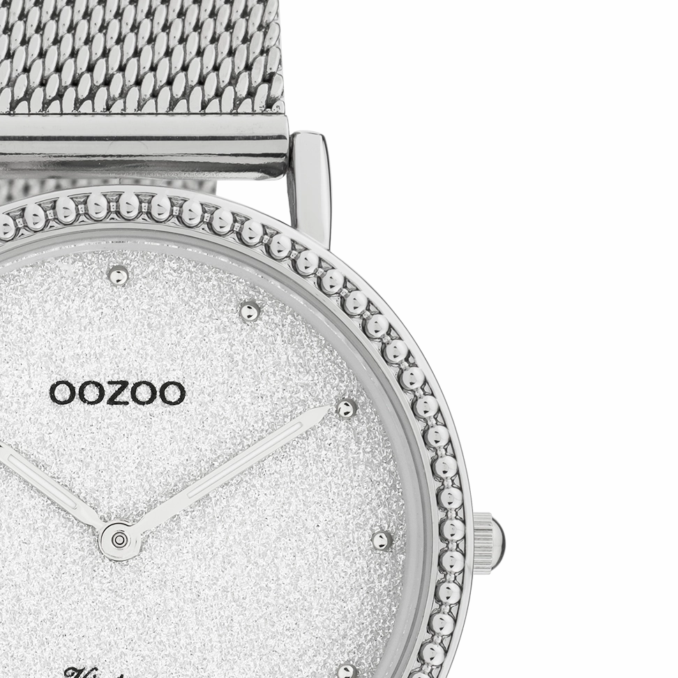 Silver coloured OOZOO watch with metal mesh bracelet - C20051