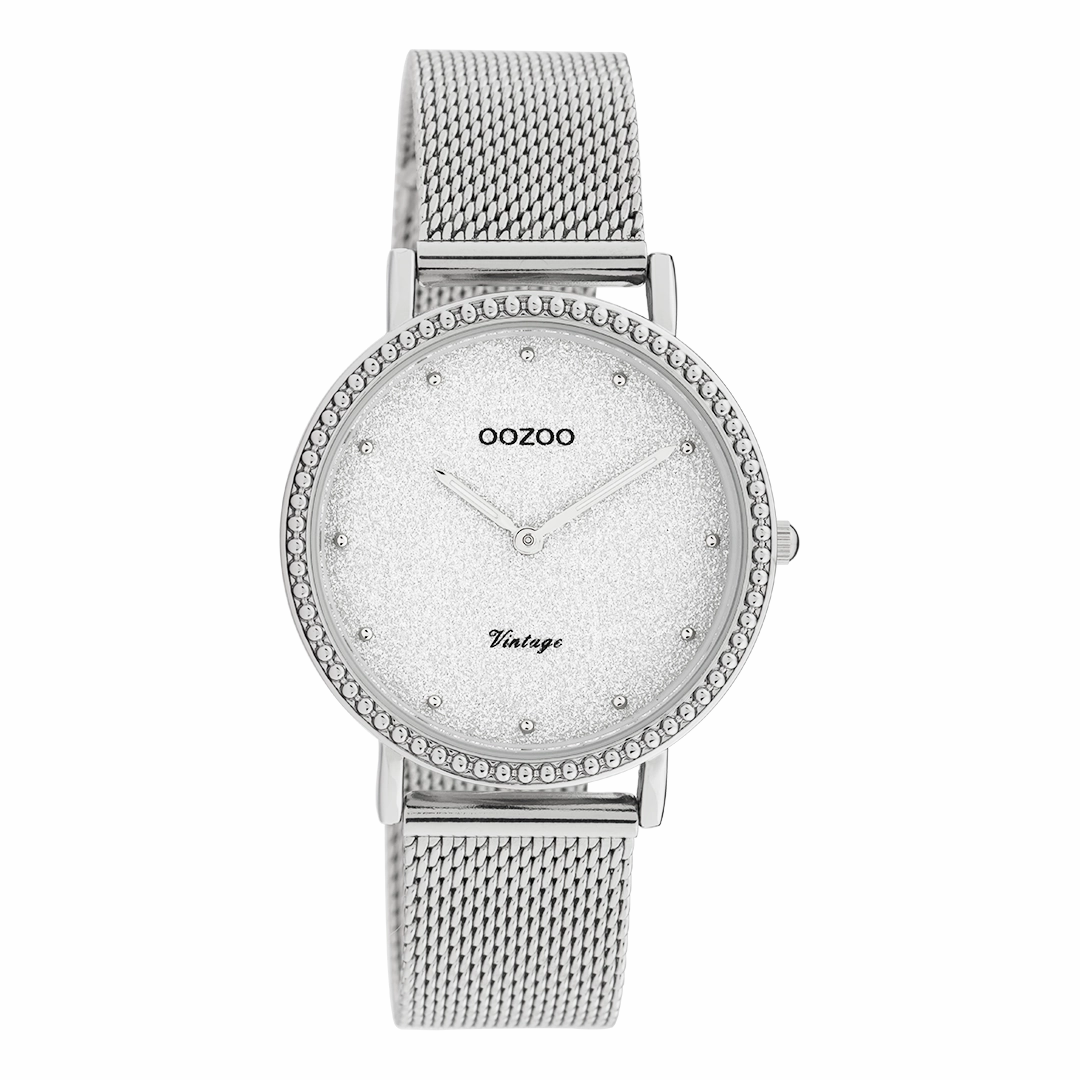 Silver coloured OOZOO watch with metal mesh bracelet - C20051