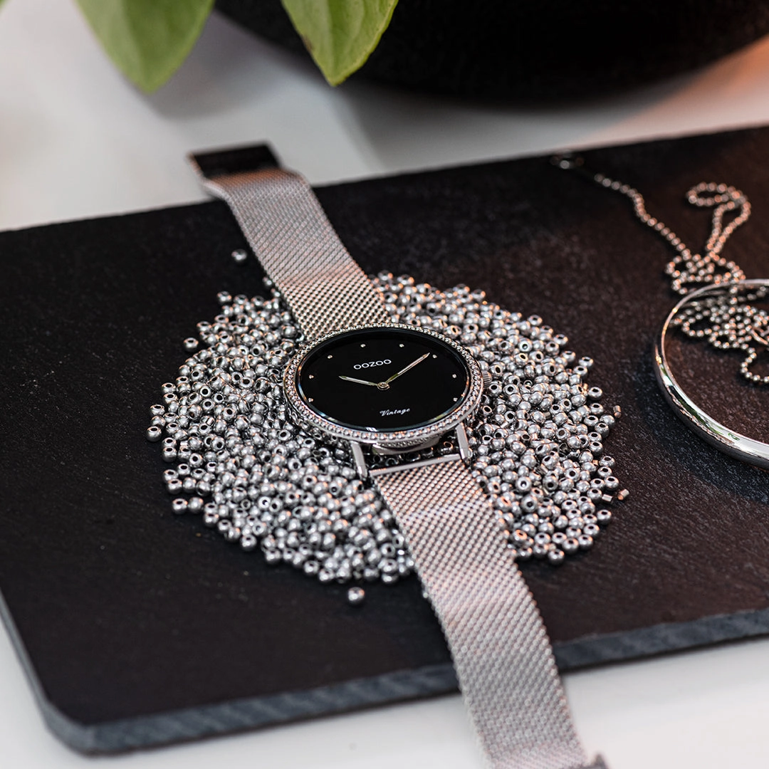 Silver coloured OOZOO watch with metal mesh bracelet - C20052