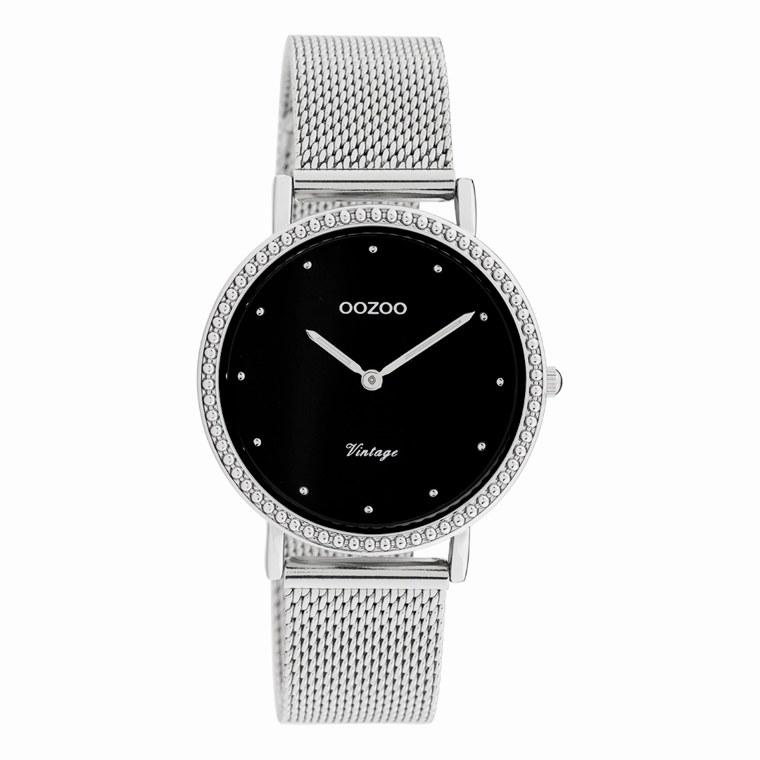 Silver coloured OOZOO watch with metal mesh bracelet - C20052