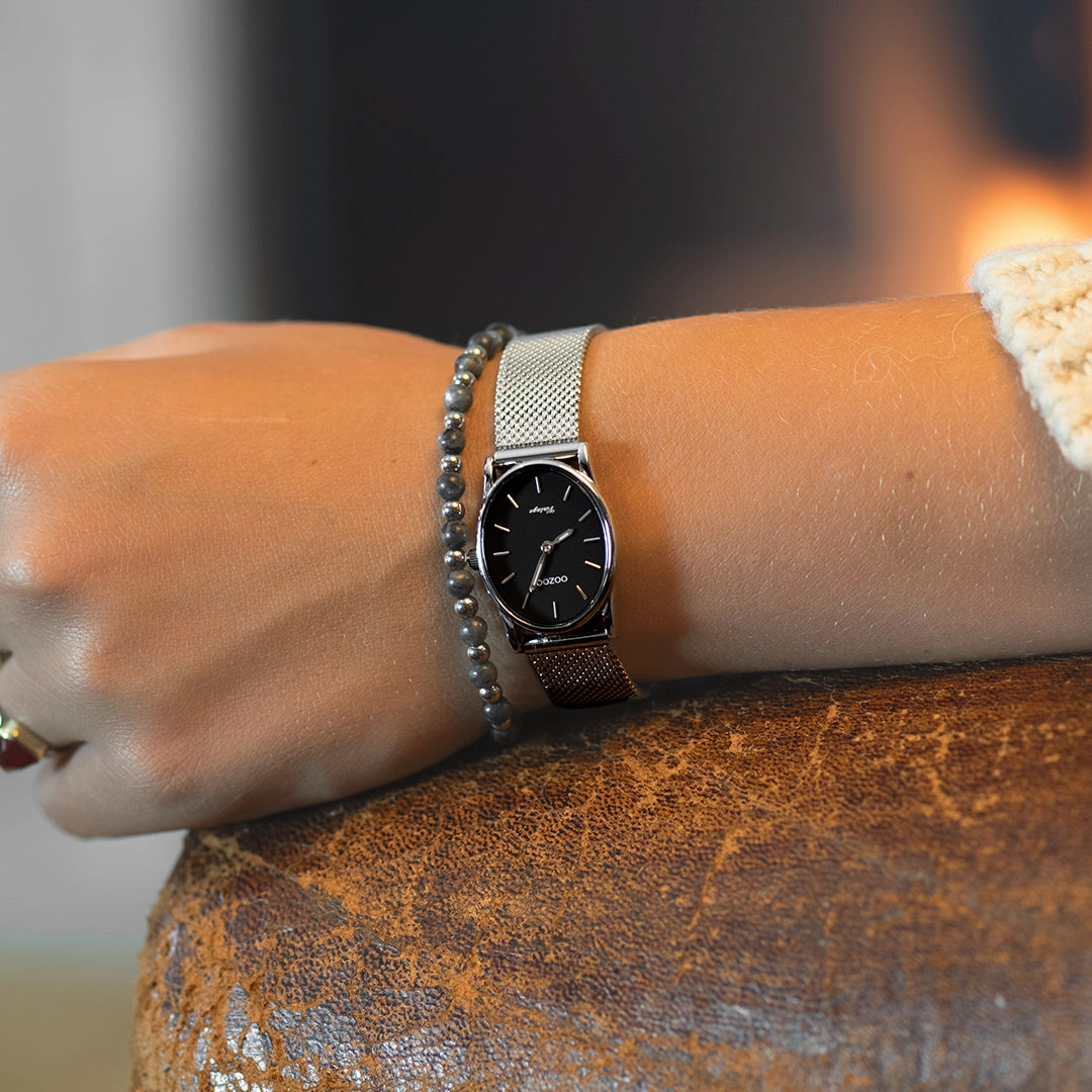 Silver coloured OOZOO watch with metal mesh bracelet - C20257