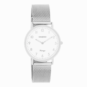 Silver coloured OOZOO watch with metal mesh bracelet - C20345