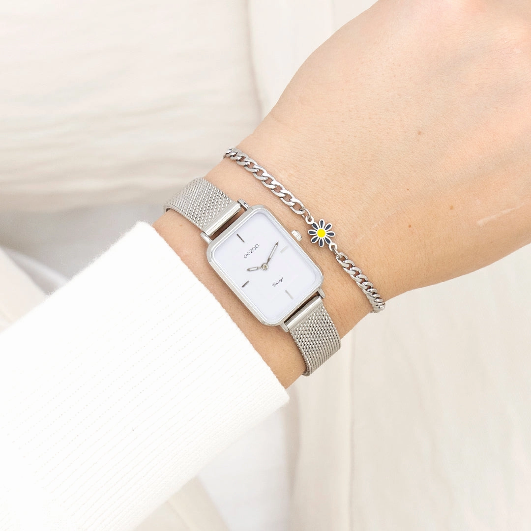 Silver coloured OOZOO watch with metal mesh bracelet - C20350