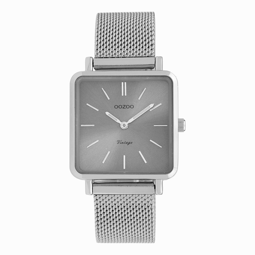 Silver coloured OOZOO watch with metal mesh bracelet - C9842