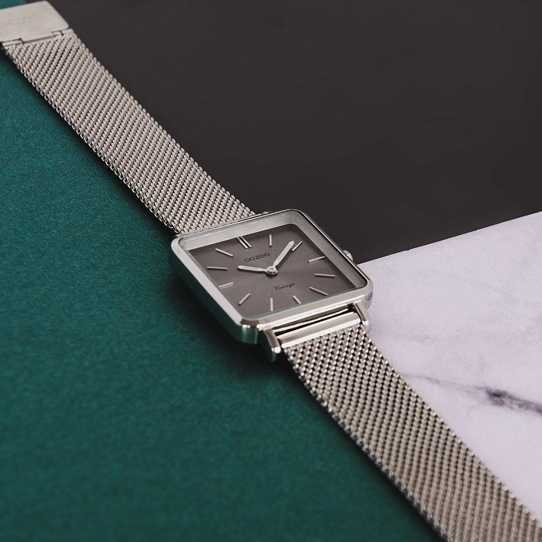 Silver coloured OOZOO watch with metal mesh bracelet - C9842