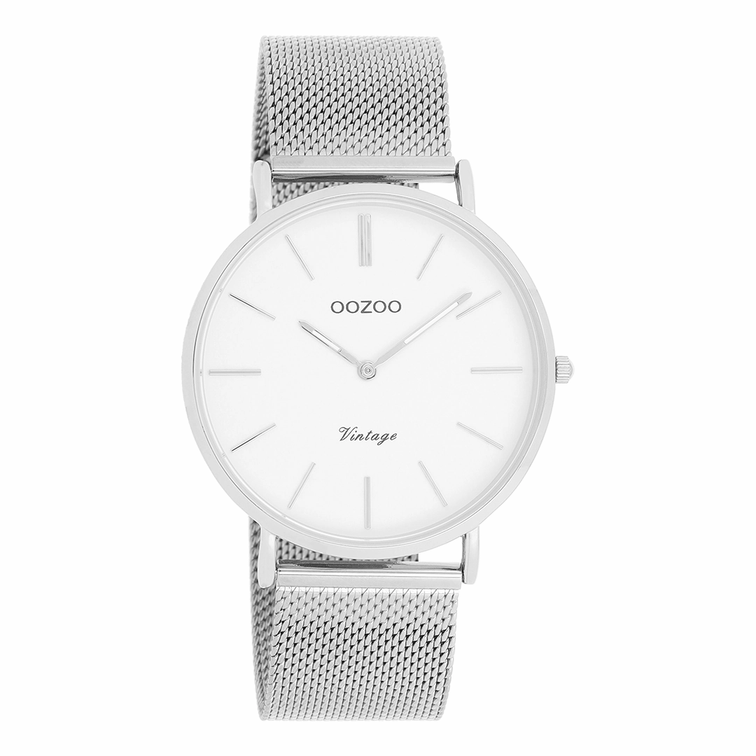 Silver coloured OOZOO watch with metal mesh bracelet - C9901