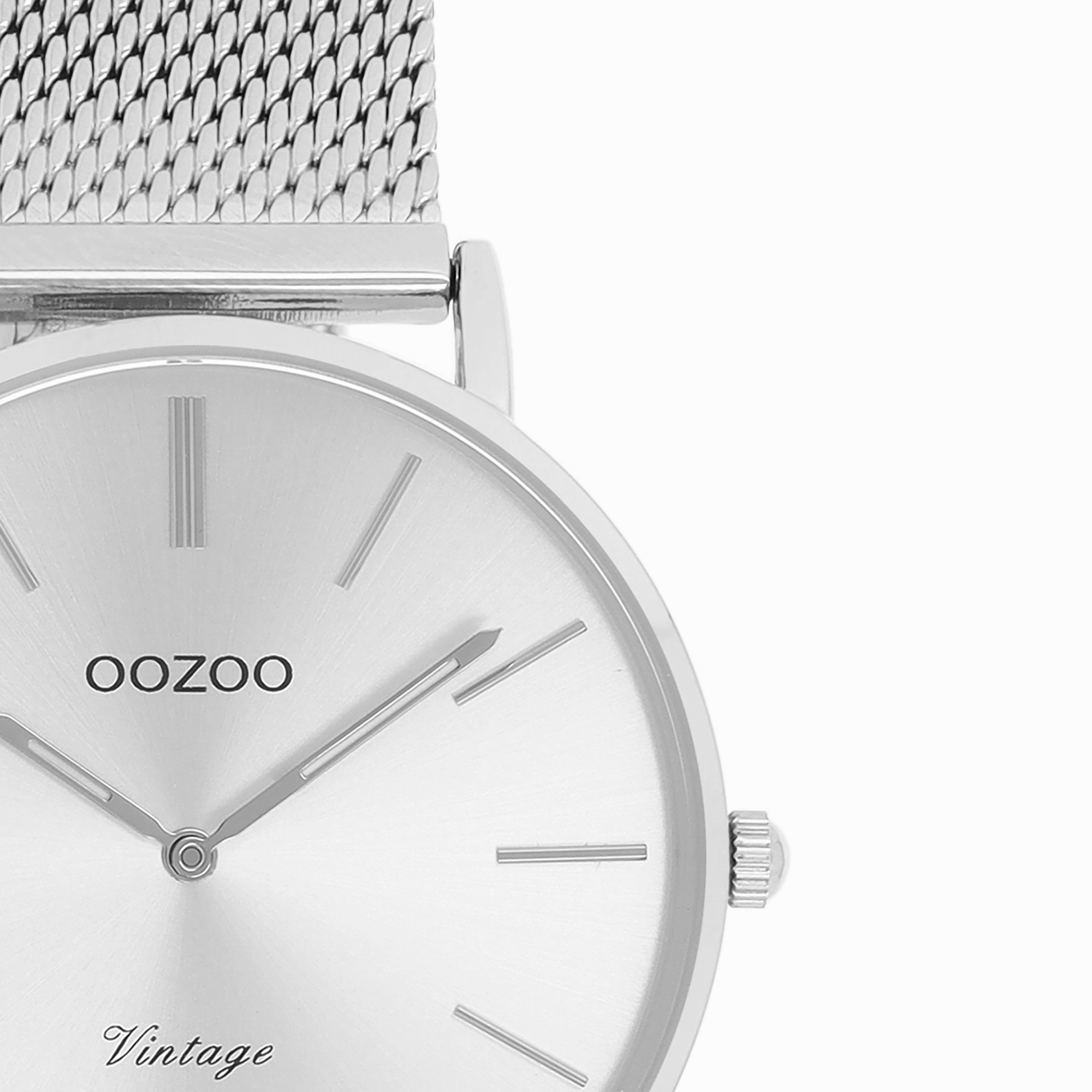 Silver coloured OOZOO watch with metal mesh bracelet - C9907