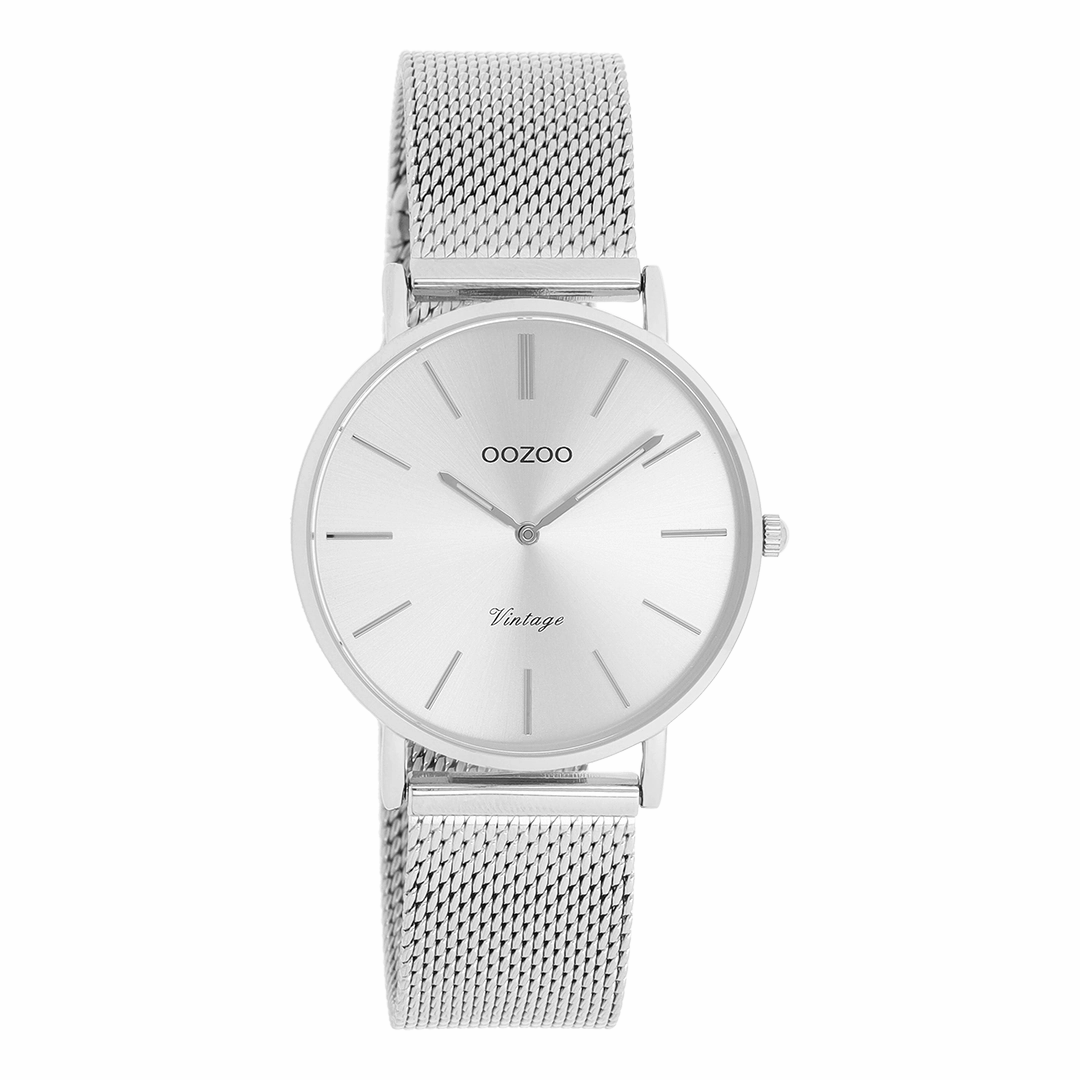 Silver coloured OOZOO watch with metal mesh bracelet - C9907
