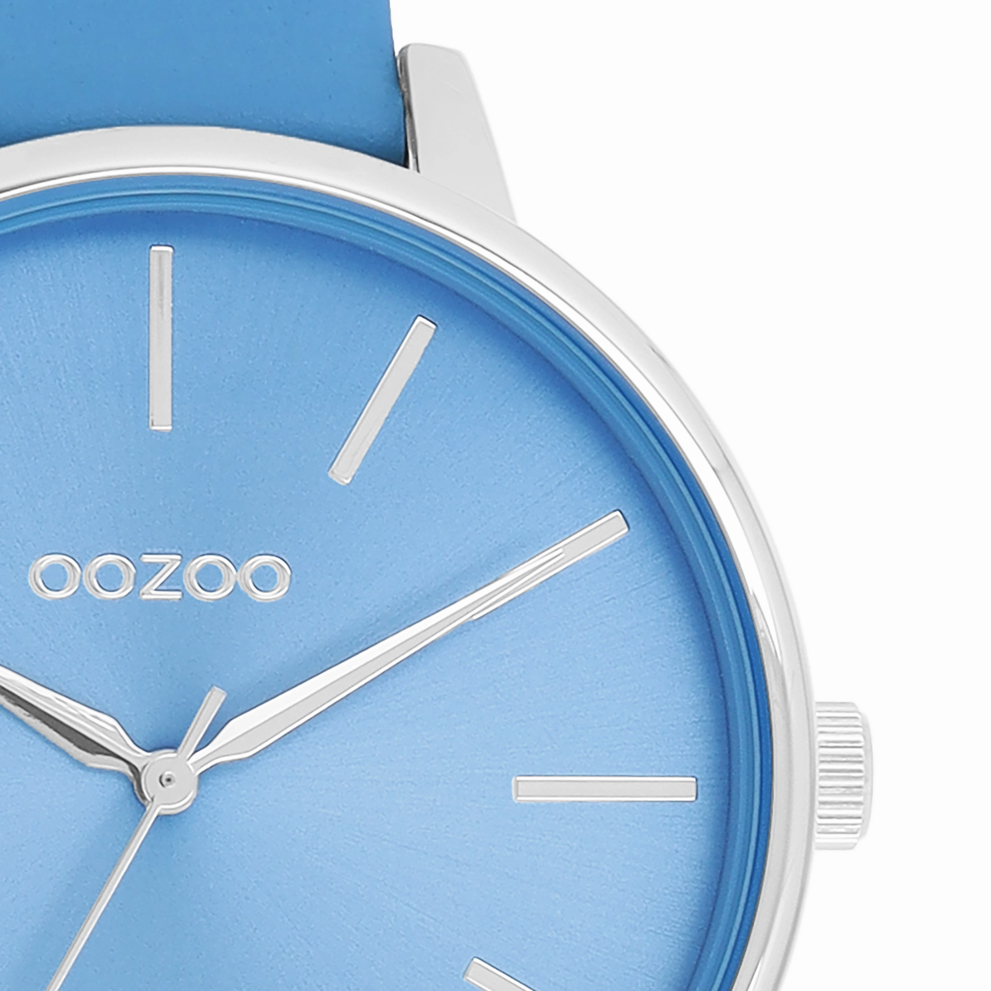Silver coloured OOZOO watch with mineral blue leather strap - C11296