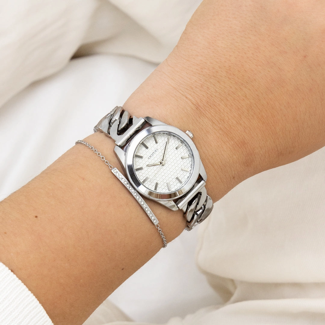Silver coloured OOZOO watch with petit chain bracelet - C11418