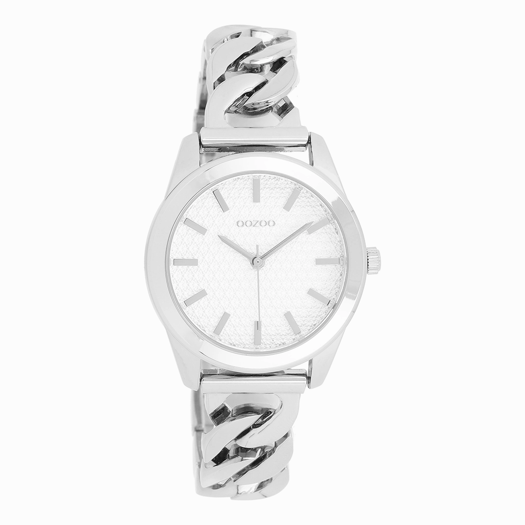 Silver coloured OOZOO watch with petit chain bracelet - C11418