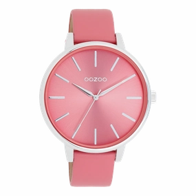 Silver coloured OOZOO watch with pink shell coloured leather strap - C11295
