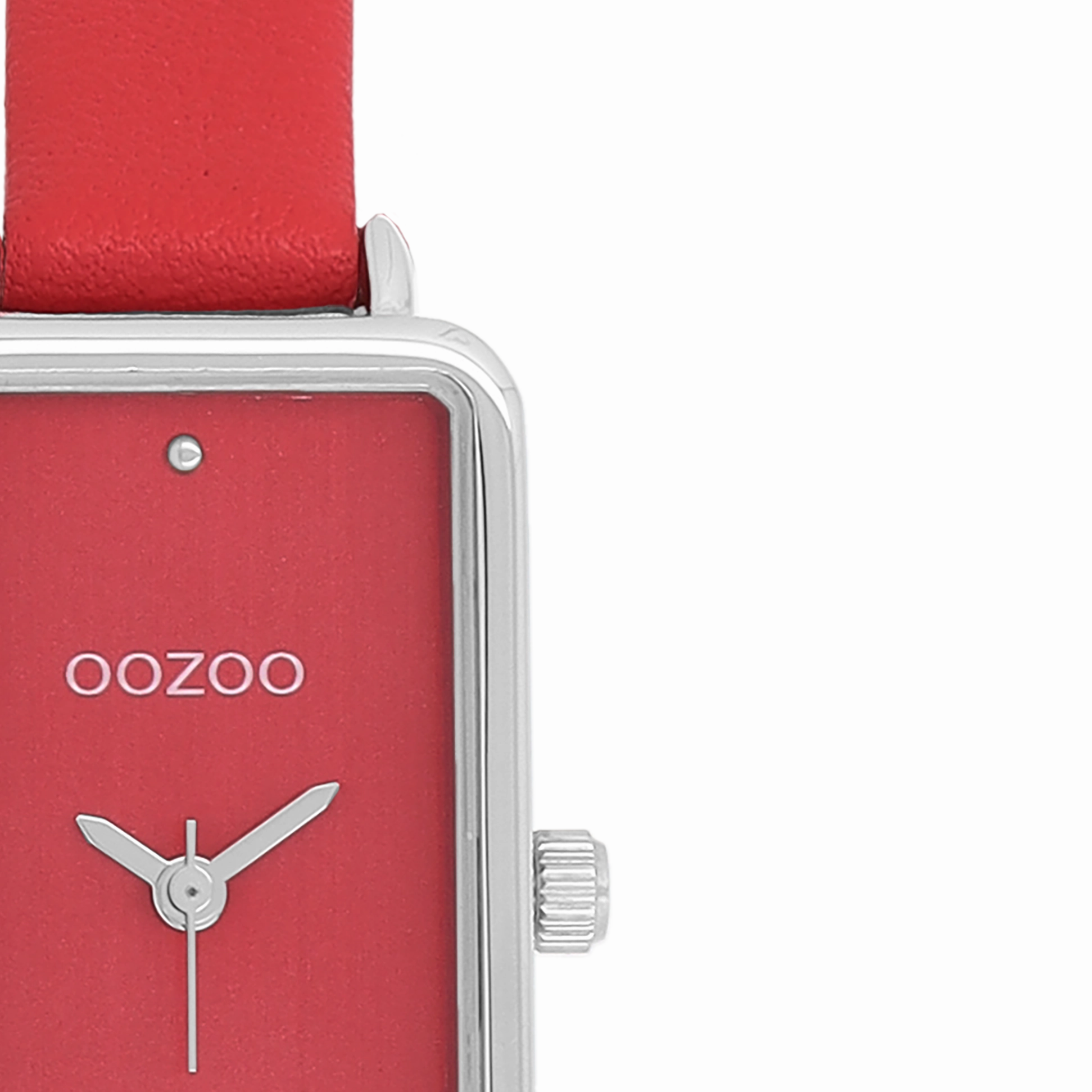 Silver coloured OOZOO watch with red leather strap - C11532