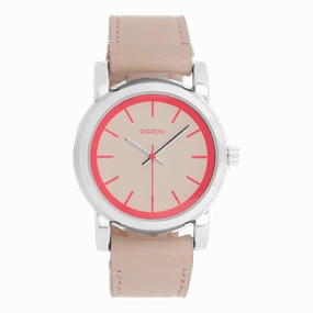 Silver coloured OOZOO watch with sand leather strap - C7180