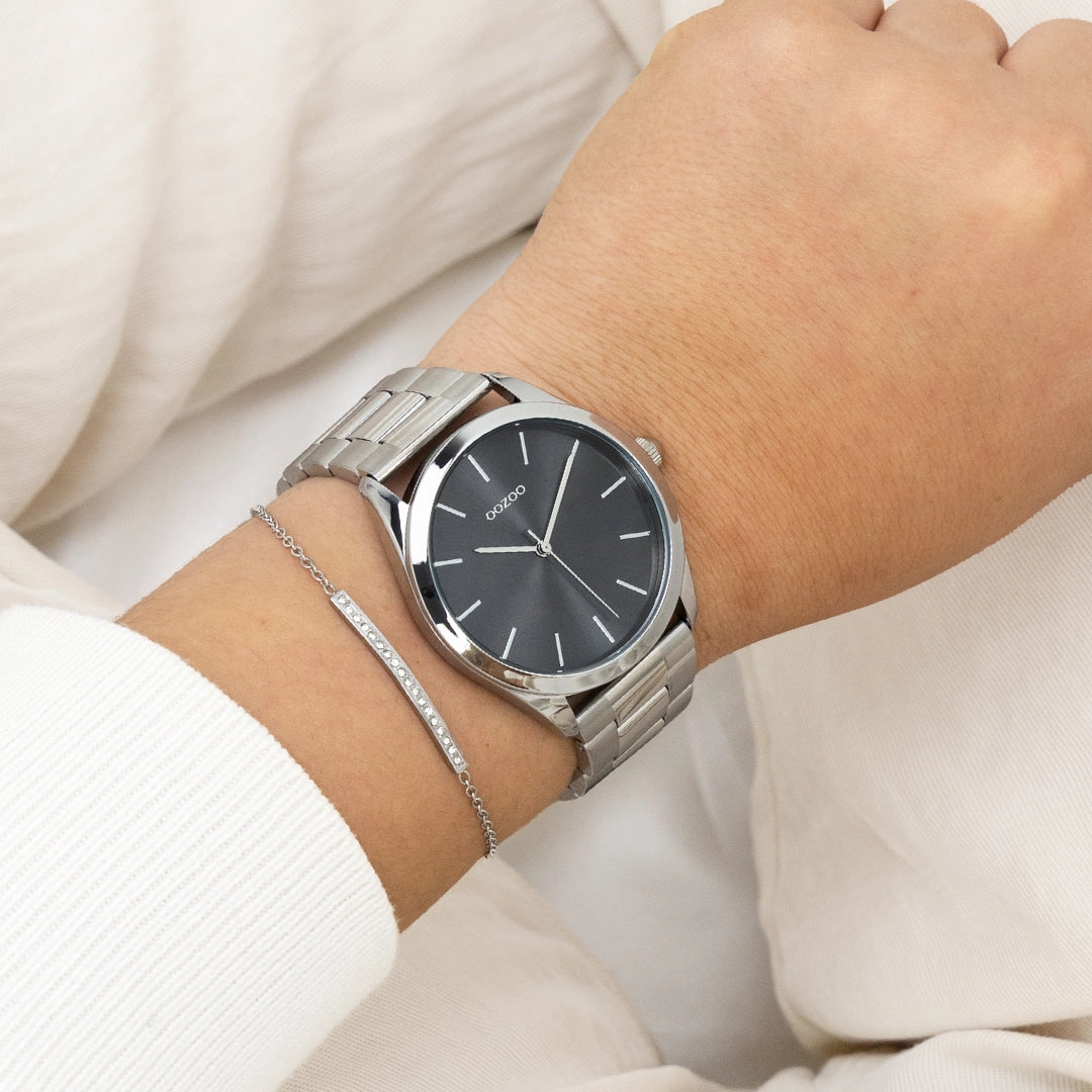 Silver coloured OOZOO watch with stainless steel bracelet - C11429
