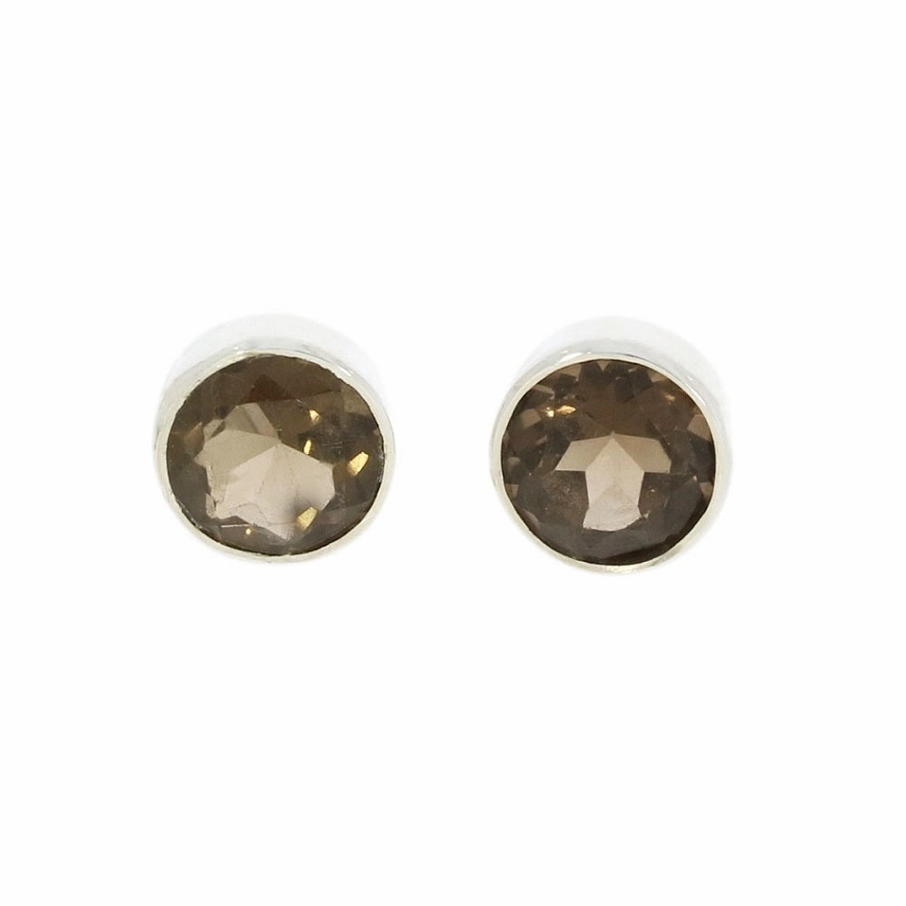 Smokey Quartz Sterling Silver Round Stud Earrings