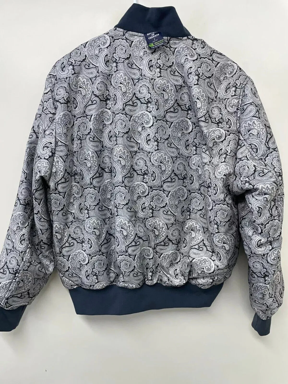 Society of Threads Bomber Jacket Men Medium Gray Paisley Print Reversible APP899