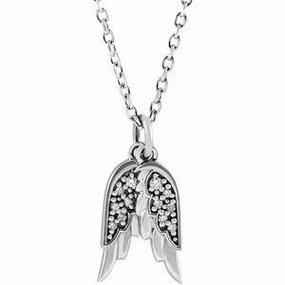 Sterling Silver .03 CTW Natural Diamond Angel Wings 16-18" Necklace