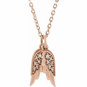 Sterling Silver .03 CTW Natural Diamond Angel Wings 16-18" Necklace