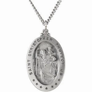 Sterling Silver 29x20 mm Oval St. Christopher 24" Necklace